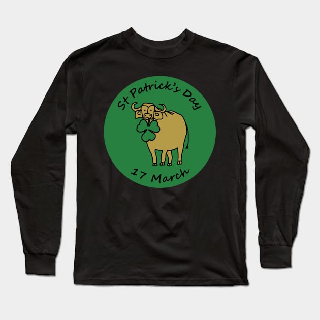 Ox with Shamrock St Patricks Day Long Sleeve T-Shirt by ellenhenryart